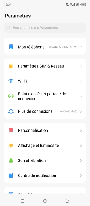 Sélectionnez Point d'accès et partage de connexion