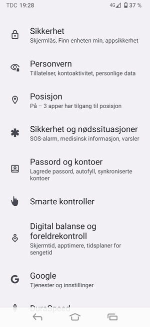 Bla til og velg Passord og kontoer