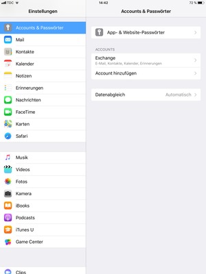 Scrollen Sie,  wählen Sie Accounts & Passwörter und wählen Sie Account hinzufügen