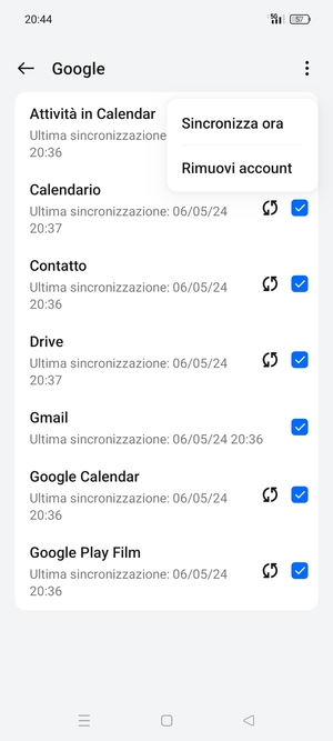 Seleziona Sincronizza ora