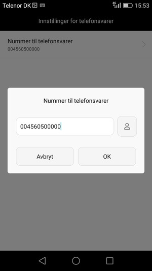 Skriv inn Nummer til telefonsvarer og velg OK