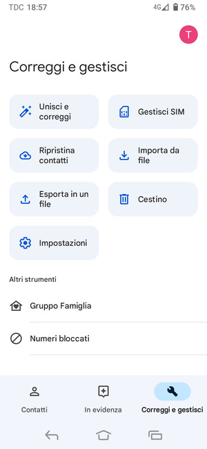 Seleziona Gestisci SIM
