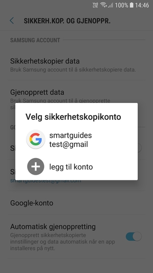 Velg sikkerhetskopi-kontoen din