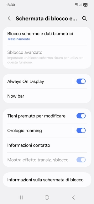 Seleziona Blocco schermo e dati biometrici