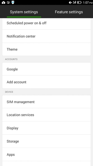 Return to the System settings menu and select Google
