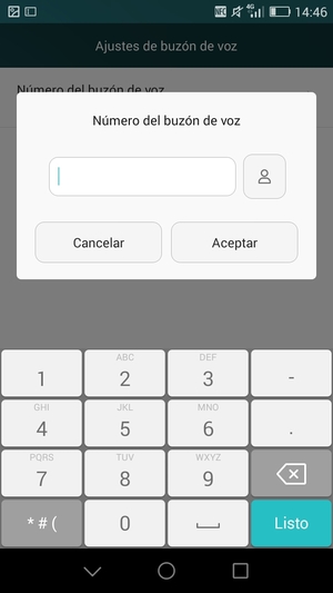 Introduzca el Número del buzón de voz y seleccione Aceptar