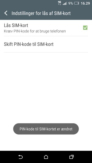 Din PIN-kode til SIM-kortet er nu ændret
