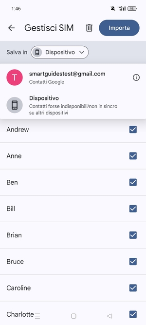 Seleziona il tuo account  Google
