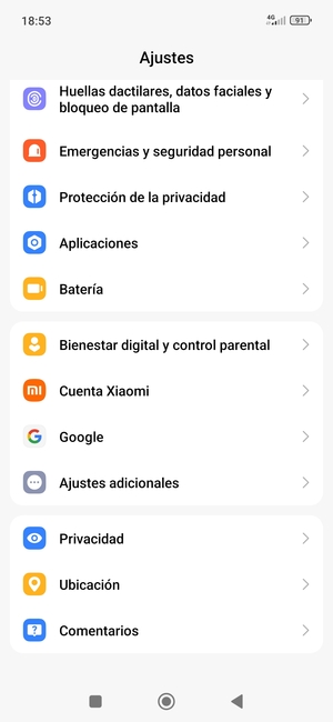 Desplácese y seleccione Ajustes adicionales
