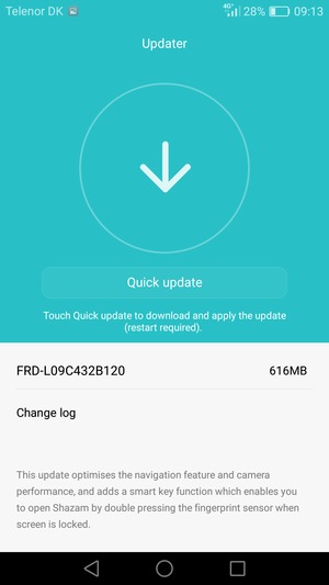 If your phone is not up to date, select Quick update