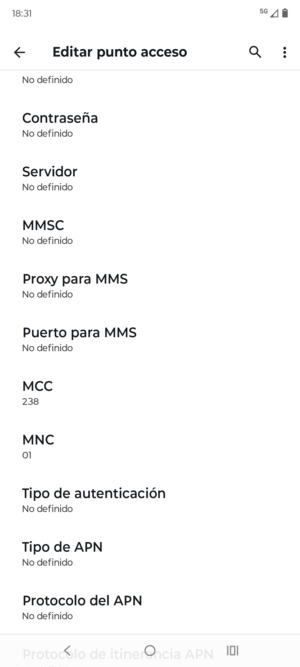 Desplácese hacia abajo e introduzca la información MMS