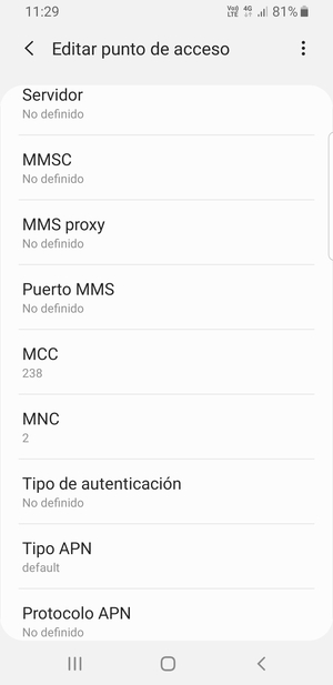 Desplácese hacia abajo e introduzca la información de Internet