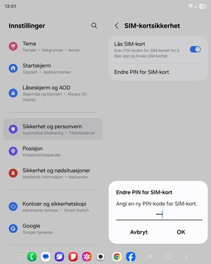 Skriv inn Ny PIN-kode for SIM-kort og velg OK
