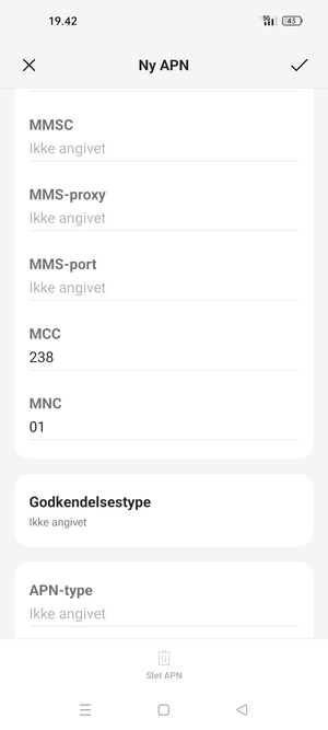 Scroll ned og indtast internet-oplysninger