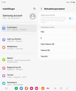 Vælg en netværksudbyder fra listen