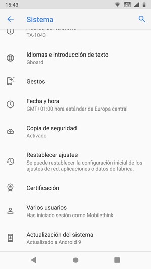 Seleccione Actualización del sistema