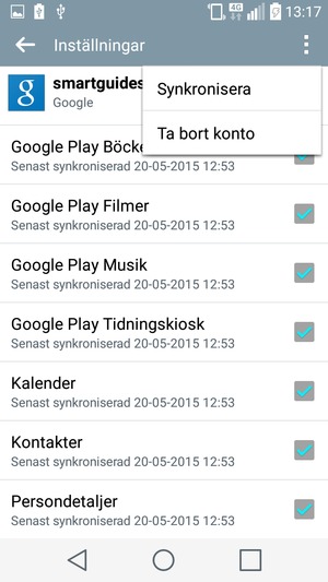 Tryck på Meny-knappen och välj Synkronisera