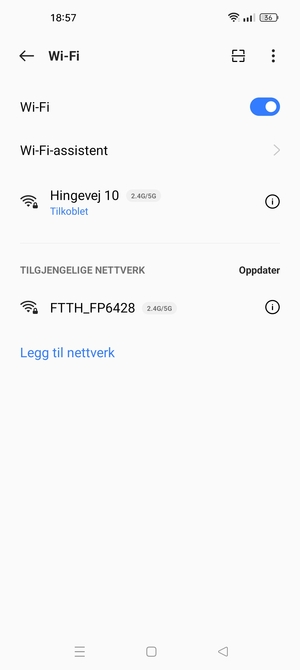 Du er nå koblet til Wi-Fi-nettverket