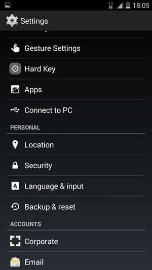 Scroll to and select Security