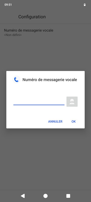Saisissez le Numéro de messagerie vocale et sélectionnez OK