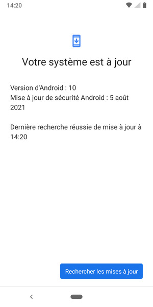Si votre téléphone est à jour, vous verrez l'écran suivant