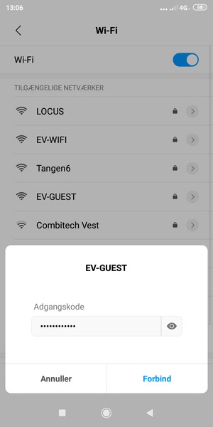 Indtast Wi-Fi adgangskoden og vælg Forbind