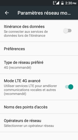 Pour changer de réseau en cas de problèmes de réseau, sélectionnez Opérateurs de réseau