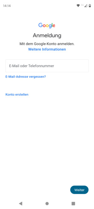 Geben Sie Ihre Gmail Adresse ein und wählen Sie Weiter