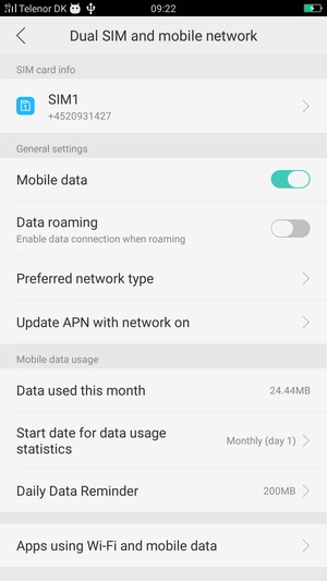 Select SIM1 or SIM2