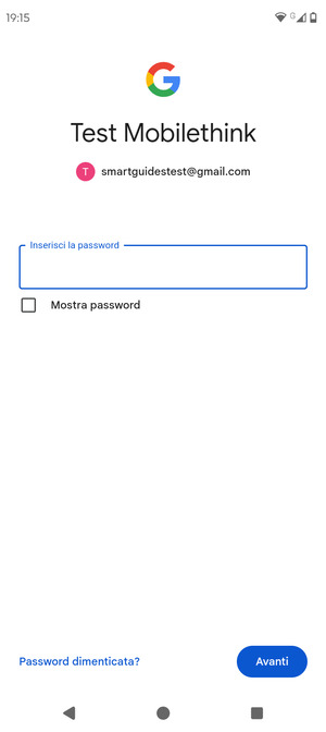 Inserisci la tua password e seleziona Avanti