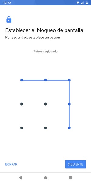Dibuje un patrón de desbloqueo y seleccione SIGUIENTE
