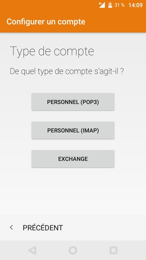Sélectionnez PERSONNEL (POP3) ou PERSONNEL (IMAP)