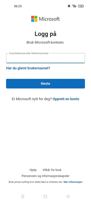 Skriv inn e-postadresse og velg Neste
