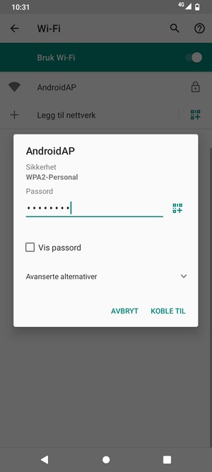 Skriv inn Wi-Fi-passord og velg KOBLE TIL