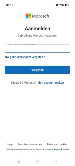 Voer uw e-mailadres in en selecteer Volgende