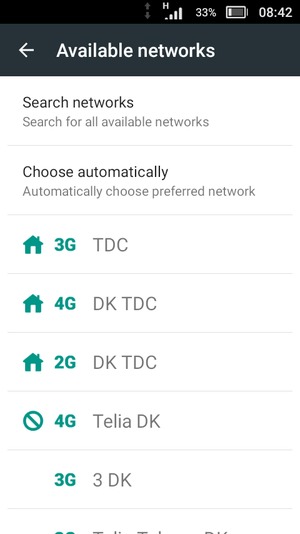 Select a network operator from the list