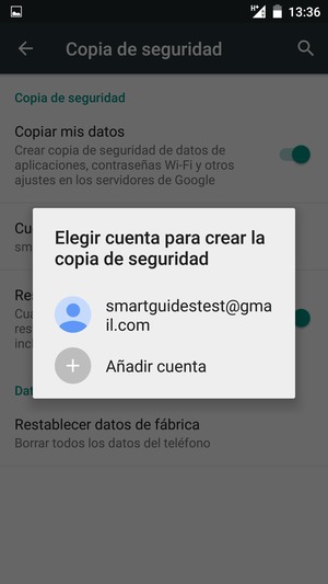 Seleccione su cuenta de copia de seguridad