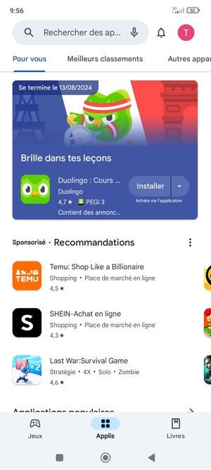 Sélectionnez la barre de Recherche