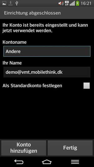 Geben Sie Ihrem Konto einen Namen und geben Sie Ihren Namen ein. Wählen Sie Fertig