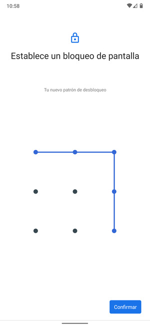 Dibuje de nuevo el patrón de desbloqueo y seleccione Confirmar