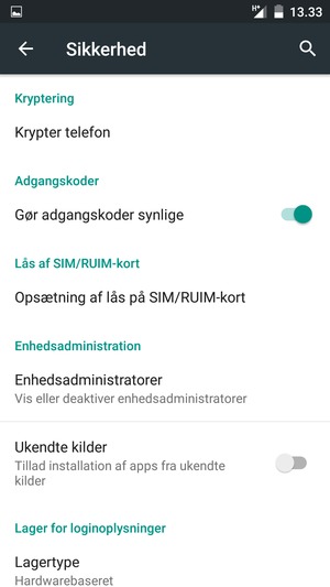 Vælg Opsætning af lås på SIM/RUIM-kort