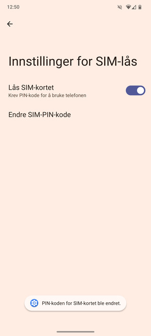 Din PIN-kode for SIM-kort er endret