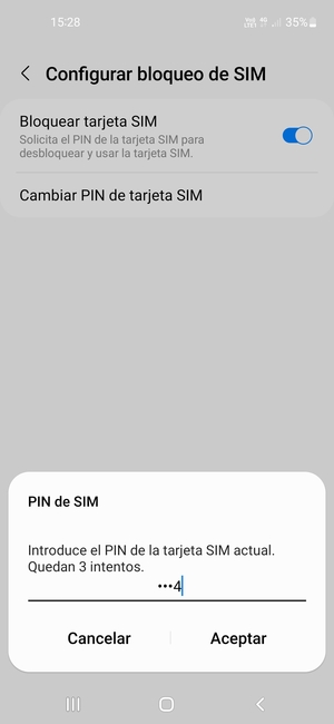 Introduzca su PIN de la tarjeta SIM actual y seleccione Aceptar