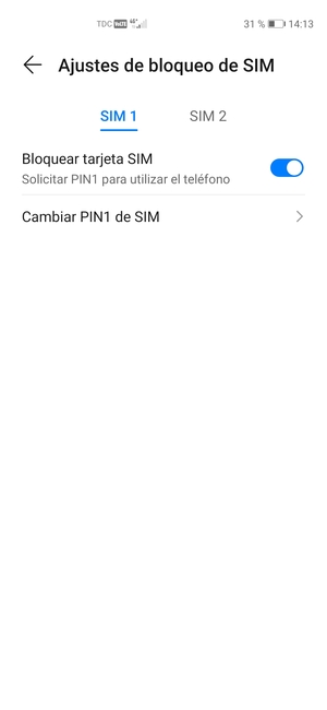 Seleccione SIM 1 o SIM 2 y seleccione Cambiar PIN de SIM