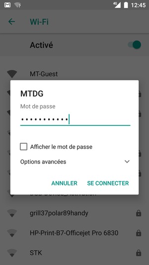 Saisissez le mot de passe du Wi-Fi et sélectionnez SE CONNECTER