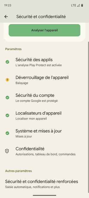 Faites défiler et sélectionnez Sécurité et confidentialité renforcées