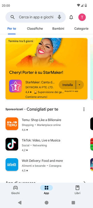 Seleziona la barra di ricerca