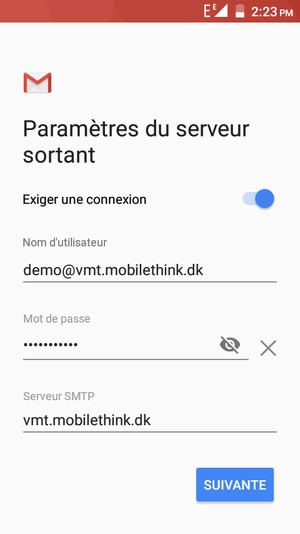Saisissez l'adresse du serveur sortant