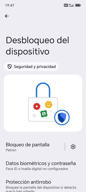 El teléfono ha sido asegurado con un bloqueo de pantalla.