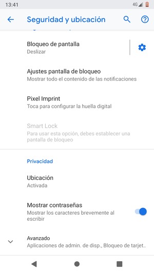 Desplácese y seleccione Ubicación